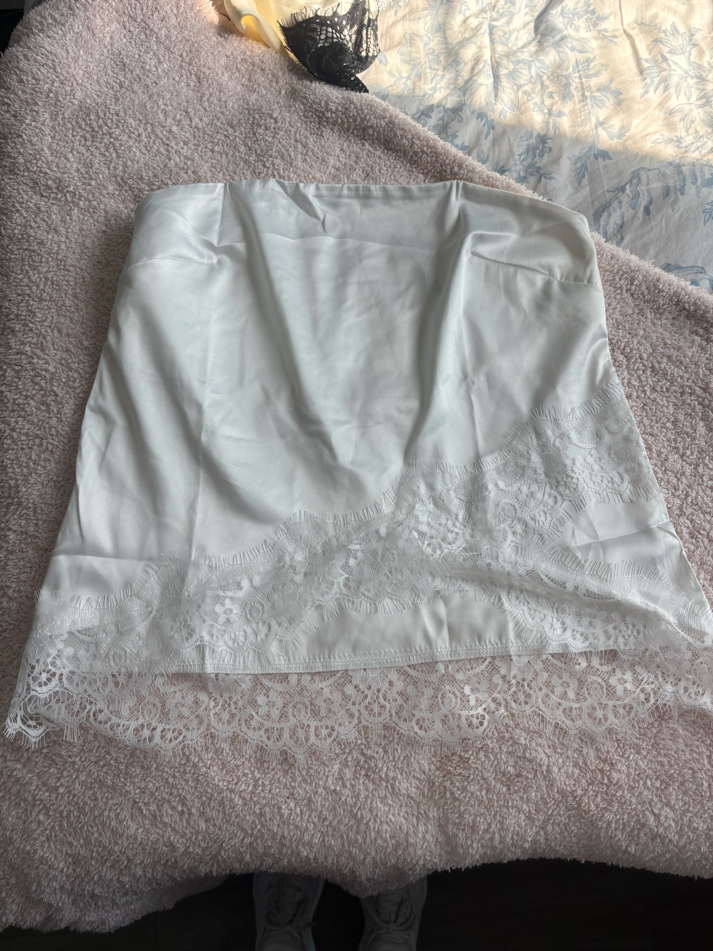 Zara White Lace-Trim Satin Slip